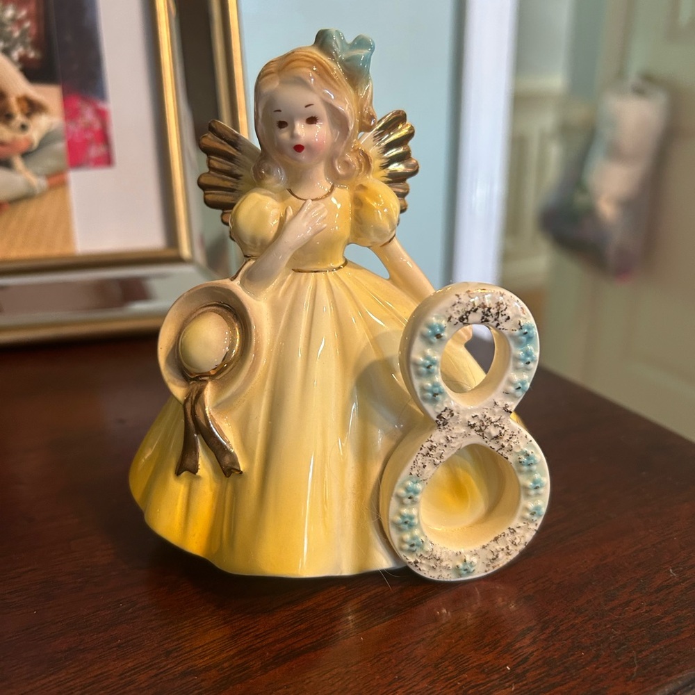 Yellow Angel Figurine with Number 8
